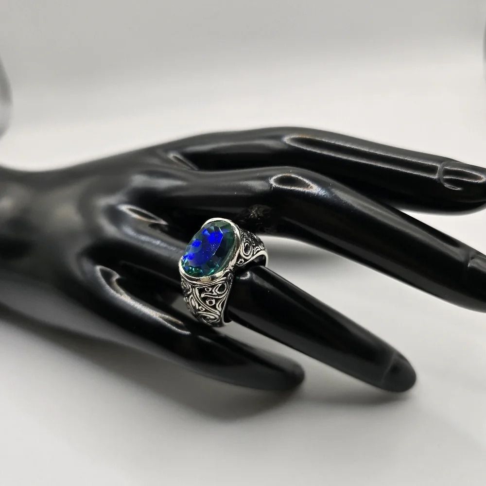 Bali Legacy Peacock Quartz (Triplet) Ring in Sterling Silver 6.00 ctw Size 7